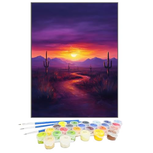 Malen Nach Zahlen Sonnenuntergang, Malen Nach Zahlen Kinder Pflanze, DIY Paint by Numbers Adult AnfäNger Handgemalt öLgemäLde Kit Bastelset mit Pinseln und Acrylfarben für Home Decor 20x30cm 05-7 von GUKUGEKO