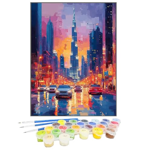 Malen Nach Zahlen Stadt, Malen Nach Zahlen Kinder StraßE, DIY Paint by Numbers Adult AnfäNger Handgemalt öLgemäLde Kit Bastelset mit Pinseln und Acrylfarben für Home Decor, Ohne Rahmen 100x135cm 68-7 von GUKUGEKO