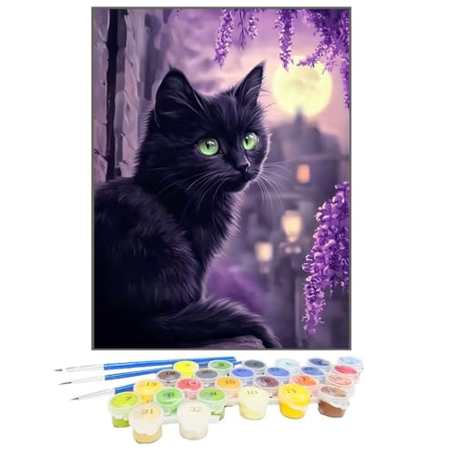 Malen Nach Zahlen Tier, Malen Nach Zahlen Kinder Katze, DIY Paint by Numbers Adult AnfäNger Handgemalt öLgemäLde Kit Bastelset mit Pinseln und Acrylfarben für Home Decor, Ohne Rahmen 40x50cm G2-4 von GUKUGEKO