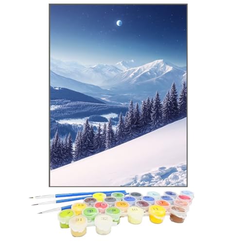 Malen Nach Zahlen Winter, Malen Nach Zahlen Kinder Berg, DIY Paint by Numbers Adult AnfäNger Handgemalt öLgemäLde Kit Bastelset mit Pinseln und Acrylfarben für Home Decor, Ohne Rahmen 100x135cm 2V-4 von GUKUGEKO