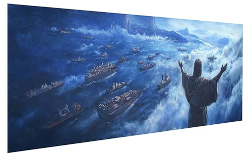 Meer Malen Nach Zahlen Erwachsene, Malen Nach Zahlen Boot Malen Nach Zahlen ab 11 Jahre Mädchen, DIY Bastelset Erwachsene Anfänger Acrylfarben Painting, Home Decor Asthetik, Rahmenlos 60x120 cm W-7457 von GUKUGEKO