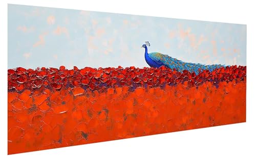 Pfau Malen Nach Zahlen Erwachsene, Malen Nach Zahlen Tier Malen Nach Zahlen ab 13 Jahre Mädchen, DIY Bastelset Erwachsene Anfänger Acrylfarben Painting, Home Decor Asthetik, Rahmenlos 80x160 cm W-3967 von GUKUGEKO