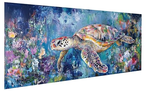 SchildkröTe Malen Nach Zahlen Erwachsene, Malen Nach Zahlen Landschaft Malen Nach Zahlen ab 10 Jahre Mädchen, DIY Bastelset Erwachsene Anfänger Painting für Home Decor, Rahmenlos 50x100 cm W-3262 von GUKUGEKO