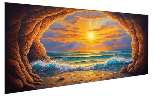 Sonne Malen Nach Zahlen Erwachsene, Malen Nach Zahlen Meer Malen Nach Zahlen ab 15 Jahre Mädchen, DIY Bastelset Erwachsene Anfänger Acrylfarben Painting für Home Decor, Rahmenlos 100x200 cm W-5949 von GUKUGEKO