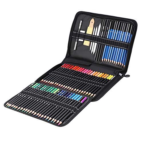 GULEEK Art Supplies Skizzenstifte, Farbstift-Set, Kohle-Radiergummi, Kunstpinsel-Set mit Aufbewahrungstasche (95 Stück) von GULEEK