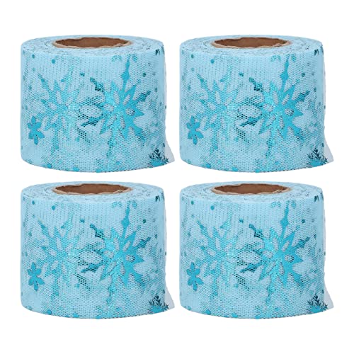 GULEEK Blaues Schneeflockenband aus Organza, Blumenstrauß, Weihnachten, Hochzeitsdekoration, Geschenkpapier, Krawatte (4 Rollen) von GULEEK