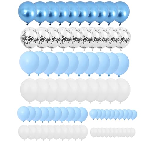 GUO-YING 80 Stück Macaron Blau Weiß Silber Konfetti Metallic Blau Ballons, Latexballon für Party Geburtstag, Baby Shower, Baby Geburtstag Party Hintergr Deko Hochzeit Birthday (Silver) von GUO-YING