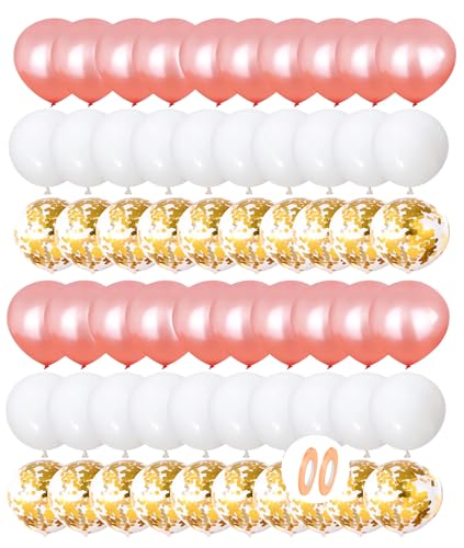 GUO-YING 60 Stück Rosegold Luftballon, gold Konfetti Weiß Ballons Deko mit Happy Birthday Banner, Shower Geburtstag Party Jubiläum Dekoration (Rose Gold) von GUO-YING