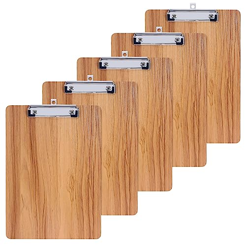 GUOKOFF Klemmbrett A4, 5 Stück Klemmbrett Holz, Hartplatten Klemmbrett A4 mit Gummierter Metalklemme, Schreibbrett Pad Halter Clipboard DIN A4 von GUOKOFF