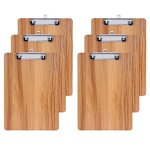 GUOKOFF Klemmbrett A5, 6 Stück Klemmbrett Holz, Hartplatten Klemmbrett A5 mit Gummierter Metalklemme, Schreibbrett Pad Halter Clipboard DIN A5 von GUOKOFF