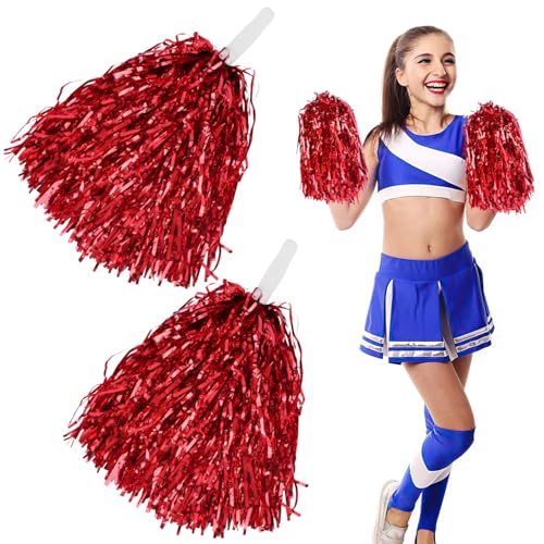 Cheerleader Pompons Mit Handle Pompoms Cheerleading Cheerleader Pompons Handblumen Pompons Cheerleader Für Sportveranstaltungen Tanz Party Ballspiele Karnevalspartys Verwendet 2Stk Rot von GUOSIYAO