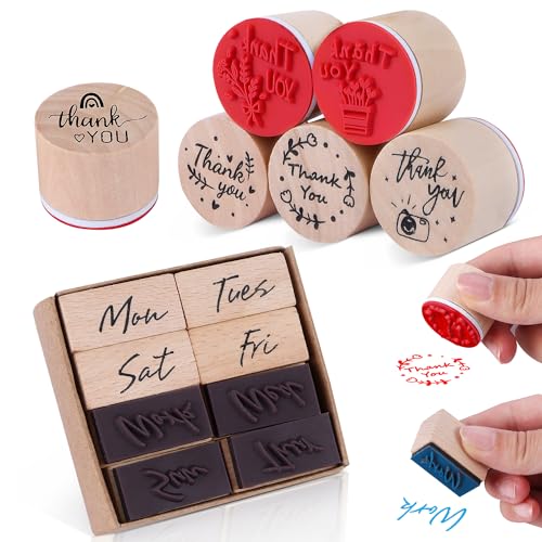 Holzstempel Danke Stempelset 14Stk Motivstempel Muster Handmade Stempel Vintage Holz Stempel Hochzeit Für Scrapbooking Kartenherstellung Kunsthandwerk Geschenkpapier Deko von GUOSIYAO