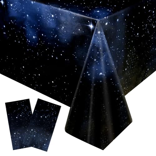 GUOYIHUA 2 Stück Weltraum Tischdecke Geburtstag, 137x274cm Rechteckige Galaxy Tischdecken, Plastik Wasserdicht Tablecloth, Wiederverwendbare Tischtuch für Potlucks Camping Geburtstage Party von GUOYIHUA