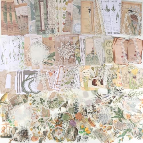 GUOYIHUA 260 Stück Scrapbooking Sticker Set, Vintage Pflanzen Blumen Bastelpapier Scrapbook Zubehör, für Scrapbooking, Fotoalben, Kalender und Bullet Journal Dekorationen von GUOYIHUA