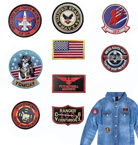 GUOYOU 11 Stück Top Gun Aufnäher zum Aufbügeln, USA Flagge Maverick Patches Bestickt, Air Force Navy Marine Army Jacke Tactical Military Logo Dekorative Applikation für Kleidung Jacke Jeans Cap von GUOYOU