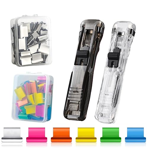 GUOYOU 2 Stück Clam Clip Dispenser, Hefter Clip Dispenser, Verschluss Clips, mit 100 Clam Clip, Klammernspender Tragbarer Fast Clam Clip Spender Geeignet für Büro Schulbedarf Home von GUOYOU