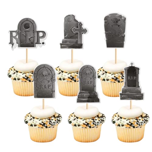 GUOYOU36 Stücke tortendeko kindergeburtstag Kuchen Deko Cupcake Topper Happy Cake Toppers Cupcake Deko Kuchen Grabstein Tortendeko Muffins Dessert Dekoration per Gruselige Halloween-Mottopartys von GUOYOU