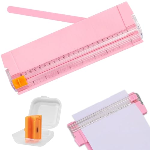 GUOYOU Papierschneider A4, Schneidemaschine Papier, Papierschneidemaschine mit Automatischer Sicherheits Sicherung, Papier Cutter mit Ersatzklingen, für Scrapbooking Bastelpapier Karton Etikett, Rosa von GUOYOU