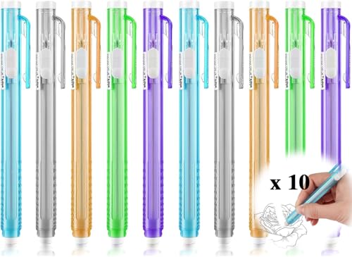 GUOYOU Radiergummi Stift Set,10 Stück Einziehbare Push Pull Radierstift mit Radierminen Mechanische Radiergummistift Nachfüllbarer Radierstift für Kinder Studenten Lehrer Malen Künstler von GUOYOU