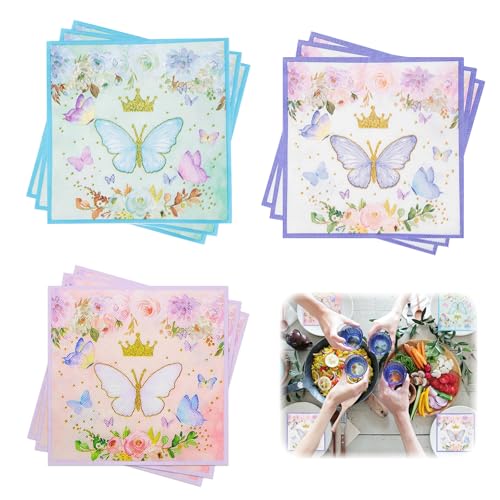 GUOYOU 60 Stücke Servietten Geburtstag 33X33 Servietten Rosa Servietten Kindergeburtstag Blumen,für Party Servietten Küche Sommer Hling Deko Geburtstag Hochzeit Cocktail Servietten Papierservietten von GUOYOU