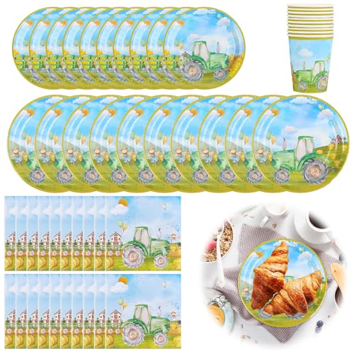 GUOYOU Tractor Paper Plates, Pack of 50 Children's Birthday Party Tableware Decoration Children's Birthday Tractor Party Tableware, for 10-20 Guests, party Accessories for Boys and Girls Burtstag von GUOYOU