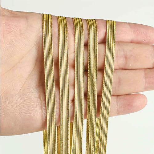 GUOZHAN 10 Meter Silberne und goldene Gummibänder, glitzerndes geflochtenes Band, flaches metallisches Gummiband zum Nähen und Basteln von Kleidung, 3 mm, 6 mm von GUOZHAN