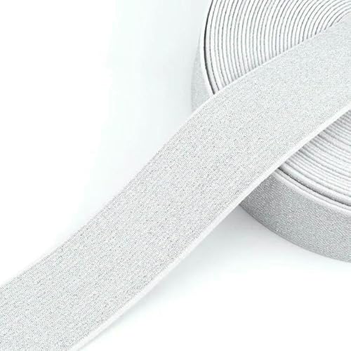 GUOZHAN 5/10 Meter Glitzer Gold Silber Gummibänder 10-50mm Nylon Bund Weiches Gummiband Kleidungsstück Hosen Rock Gürtel Nähzubehör von GUOZHAN