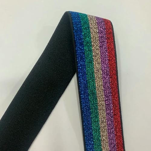 GUOZHAN 5/10 Yards Glitzer Regenbogen Streifen Gummiband 25mm/40mm bunt Dicker Bund DIY Handarbeit Nähen Kleidungsstück Hosen Kleid von GUOZHAN