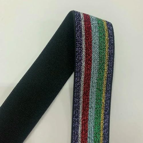 GUOZHAN 5/10 Yards Glitzer Regenbogen Streifen Gummiband 25mm/40mm bunt Dicker Bund DIY Handarbeit Nähen Kleidungsstück Hosen Kleid von GUOZHAN