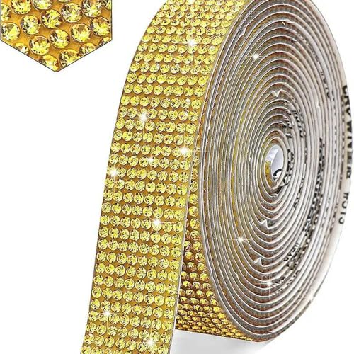 GUOZIF 1 Yard Selbstklebender Kristall-Strass-Aufkleber, Diamant-Band, DIY-Aufkleber, Strasssteine, Basteln, Auto-Telefon-Dekoration, 4/8 Reihen breit von GUOZIF