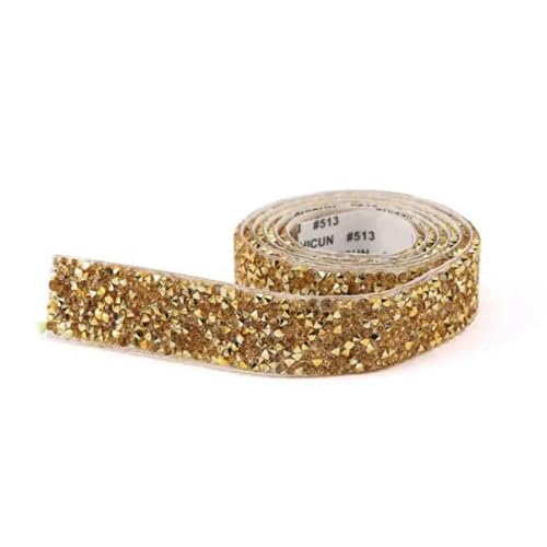 GUOZIF 1 Yard selbstklebendes Goldkristall-Strassband-Applikator zum Besatz von DIY-Schuhen, Kleidern, Dekoration, Strassband, Rolle, Basteln von GUOZIF