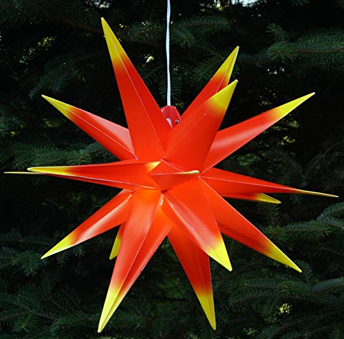 GURU SHOP 3D Außenstern, Ø 55 cm, Weihnachtsstern, Faltstern mit 18 Spitzen, 4 m Außenleitung, LED Leuchtmittel - Ø 55 cm 230 V E14 Gelb/rot, Kunststoff, Weihnachtsstern, Adventsstern von GURU SHOP