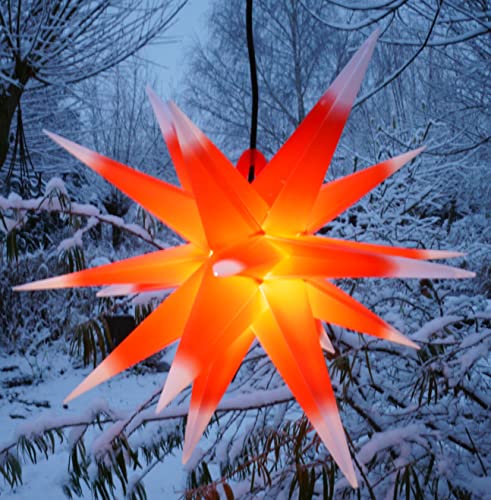 GURU SHOP 3D Außenstern Kaspar, Ø 55 cm, Weihnachtsstern, Faltstern mit 18 Spitzen, 4 m Außenleitung, LED Leuchtmittel - 230V E14 Rot/weiß, Kunststoff, Weihnachtsstern, Adventsstern von GURU SHOP