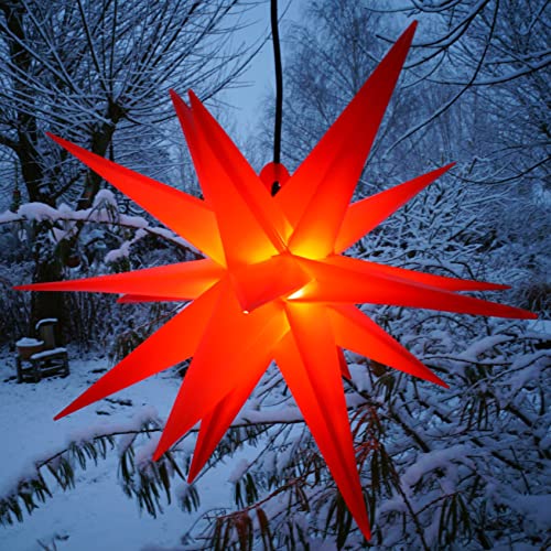 GURU SHOP 3D Außenstern Kaspar, Weihnachtsstern, Faltstern mit 18 Spitzen Incl. 7 m Kabel & LED Leuchtmittel - Ø 55 cm Trafo Rot, Kunststoff, Weihnachtsstern, Adventsstern von GURU SHOP