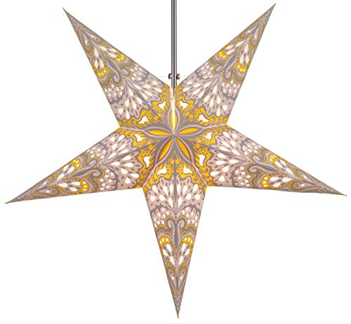 GURU SHOP Faltbarer Advents Leucht Papierstern, Weihnachtsstern 60 cm - Nestor Natur/gelb, Star Fensterdeko von GURU SHOP