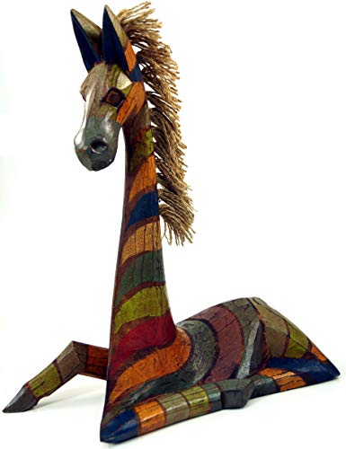GURU SHOP Holzfigur Zebra - Bunt Gestreift, Größe: Groß (41x36x15 cm), Tierfiguren von GURU SHOP
