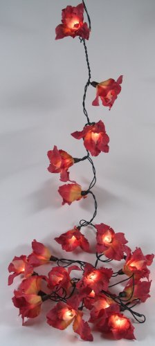 GURU SHOP Lotus Blüten LED Lichterkette 20 Stk. - Blüte Rot, Papier, 6x6x350 cm, Lichterketten von GURU SHOP