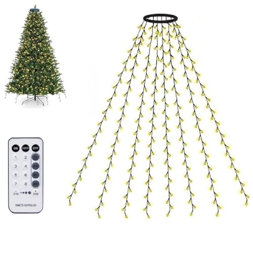 Cascading Twinkle Lights for Christmas Tree,Christbaumbeleuchtung mit Ring,LED Lichterkette Weihnachtsbaum Strip,8 Modi Dimmbar wasserdicht Weihnachtsbeleuchtung außen mit Fernbedienung (Warm, 1.5m) von GUSHE