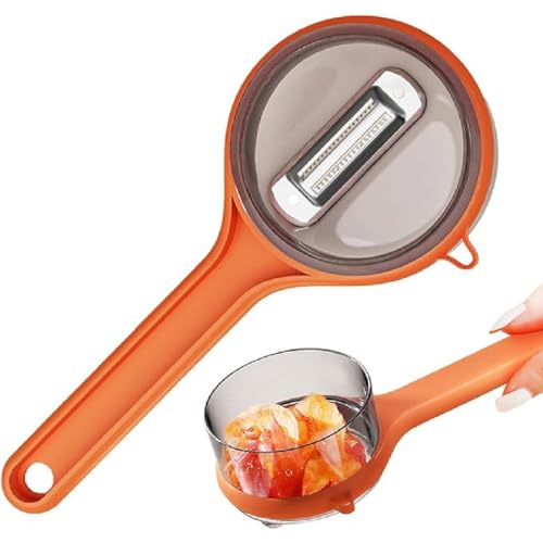 Double-Sided Stainless Steel Peeling with Storage Box, Schälmesser mit Aufbewahrungsbox, Obst und Gemüseschäler mit Behälter, Multifunktionaler Sparschäler für Kartoffel Karotten Apfel (Orange) von GUSHE