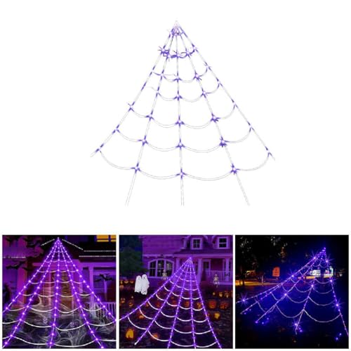 GUSHE Hängelampe mit Spinnennetz-Design für Raumdekoration,Halloween Spinnennetz Lichter,Riesige Spinnennetz mit LED,8 Modes Batteriebetrieben,Halloween Wasserdichte Netzlichter Außendekoration,5M von GUSHE