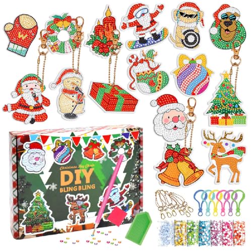 GUSHE Weihnachten Diamant Gemälde Aufkleber Kit, Christmas Painting Sticker Kit, Weihnachten Diamant Malerei Schlüsselanhänger, 5D DIY-Diamant-Malerei-Kit, Diamond Painting Weihnachten Anhänger (B) von GUSHE