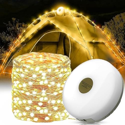 Lumivine String Lights, Wasserdichte tragbare verstaubare Lichterkette für den Außenbereich, Wiederaufladbar Camping Lichterkette mit 5 Modes, Tragbare Campinglampe für Camping, Wandern (Warm, 8m) von GUSHE