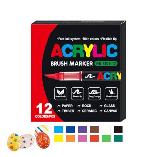 Straight Liquid Acrylic Marker,Direct Liquid Soft Head Acryl-Marker-Stifte,weicher Kopf Acryl-Marker,Acrylic Marker Pinselspitze,Acrylfarbe Marker für Leinwand,Holz,Stein und DIY Handwerk (12PCS) von GUSHE