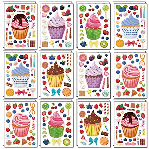 24 Stück Cupcake Aufkleber für Kinder, Dessert Aufkleberblätter für Geburtstagsfeiern, Mix und Match Keksaufkleber, Gastgeschenke für die Party von GUTCOOL