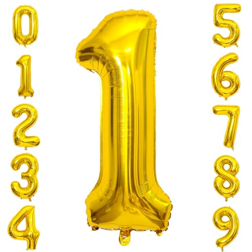 Gold Luftballon 1. Geburtstag Zahl 1 XXL Riesen Folienballon 100cm Geburtstagsdeko Mädchen Junge Ballon Zahl Deko zum Geburtstag (Gold, Zahl 1) von GUTCOOL