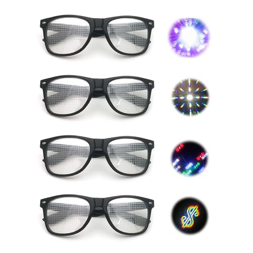 GUTERTOP 4 Stück Diffractions Party Brille, mit 3D Prisma Herz Stern Effekt, Lustige Brillen Brechungsbrillen Herz Brille Effekt, Rave Brille Herren Damen für Nacht EDM Feuerwerk Show Karneval Party von GUTERTOP