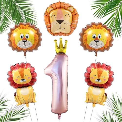 GUTERTOP 6 PCS Folienballon Tierea, Geburtstagsdeko Löwe Luftballon 1 Jahre, Kindergeburtstag Ballon Tiere für Jungen- und Mädchen-Geburtstagsparty-Dekoration, Themenparty-Dekoration von GUTERTOP