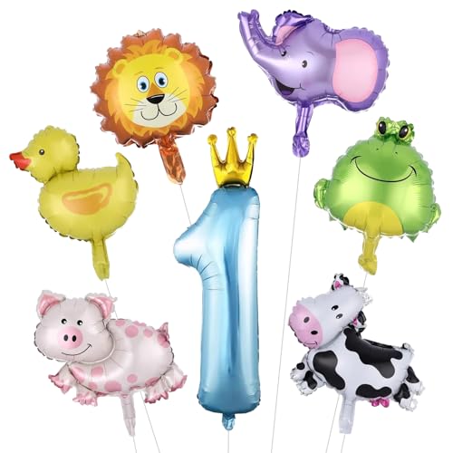 GUTERTOP 7 Pack Luftballon 1. Geburtstag, Folienballon Tiere, Waldtiere Geburtstag Deko für Jungen-und Mädchen-Geburtstagsparty-Dekoration von GUTERTOP