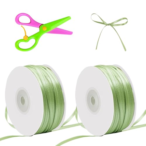 GUTERTOP 2 Stück 91 m Schleifenband Grün, 3 mm Geschenkband Grün Satinband Dekoband Band Salbeigrün für Geschenkverpackung Basteln Weihnachten Geburtstag Hochzeit Deko von GUTERTOP