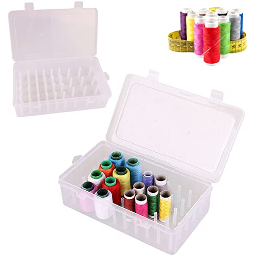 GUUFOO 2PCS Nähgarn Aufbewahrungsbox Spulen Nähgarn Sortierbox Nähmaschine Spulen Leer Aufbewahrungsbox für 42 Garnrollen, Praktische Plastik Garnbox für Aufbewahrung Stickgarn Bastelarbeiten Nähen von GUUFOO